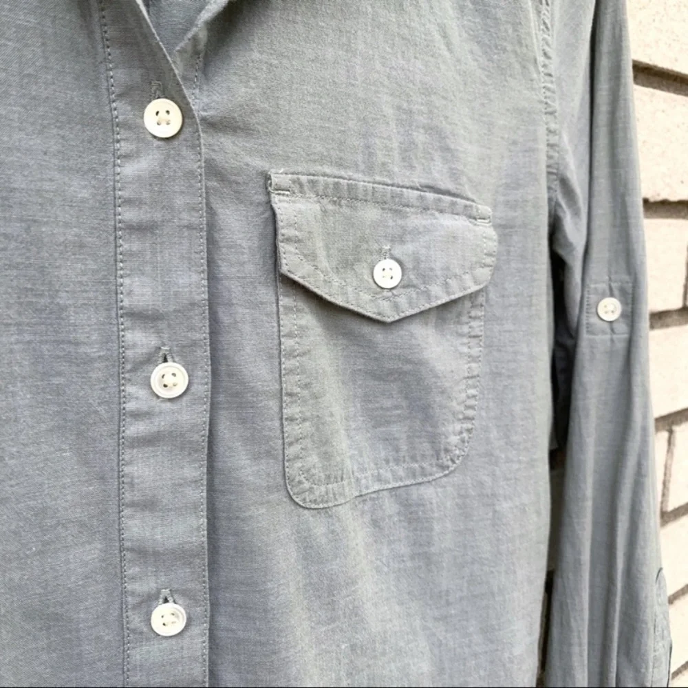 J.Crew Factory Sage Green Cotton Popover Tunic Shirt XXS Roll Tab Casual Chic